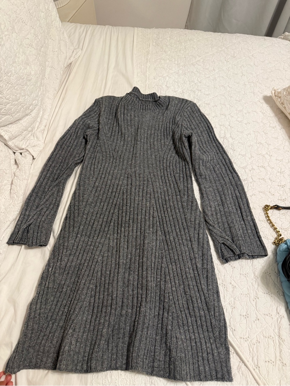 Classic Grey Ribbed Knit Dress - Women